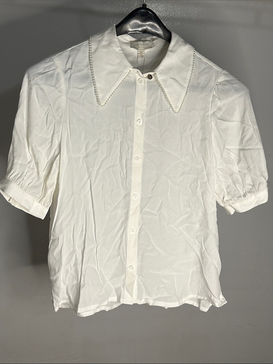 Ted Baker Tops - Ted Baker White Short-Sleeve Button-Up Shirt with Beaded Collar